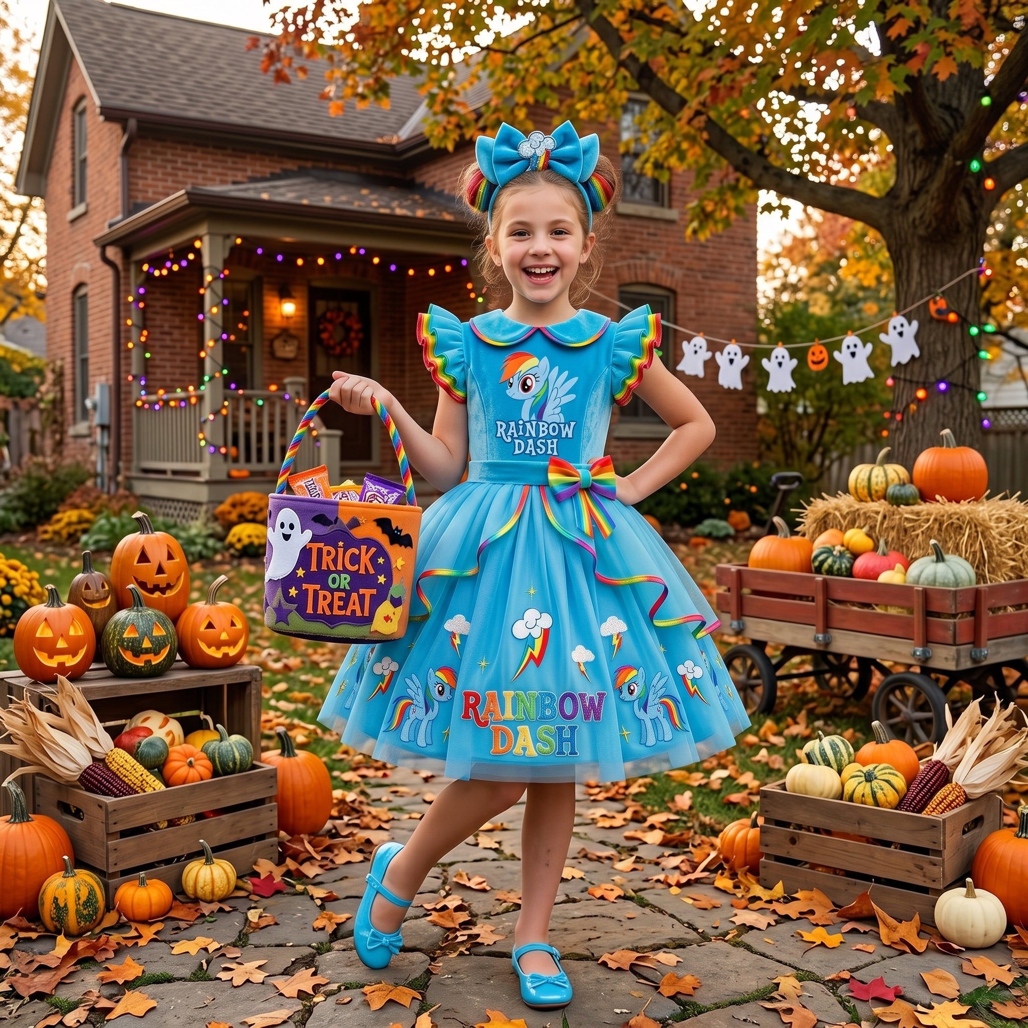 My Little Pony Rainbow Dash Girls' Deluxe Sparkle Tutu Party Costume Dress Set with Matching Headband Halloween Birthday Pageant