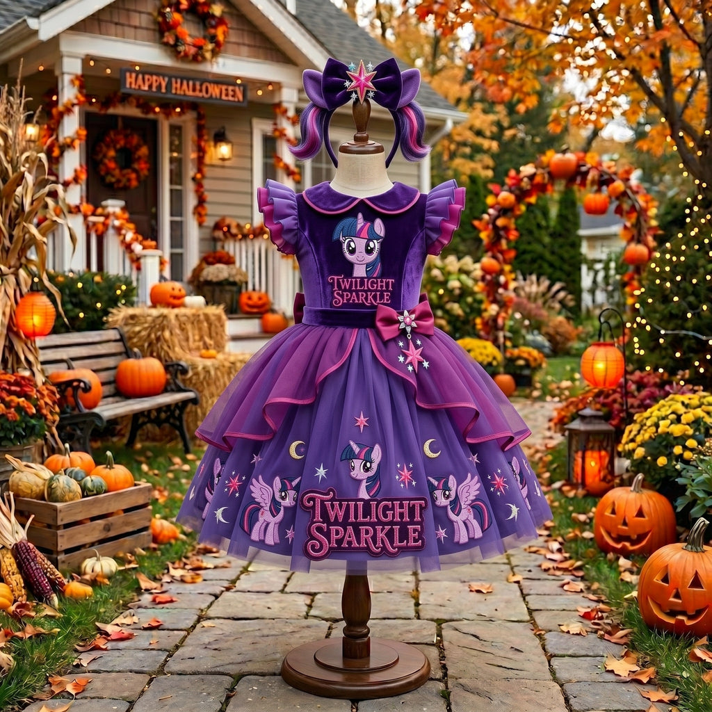 My Little Pony Twilight Sparkle Girls' Deluxe Sparkle Tutu Party Costume Dress Set with Matching Headband Halloween Birthday Pageant