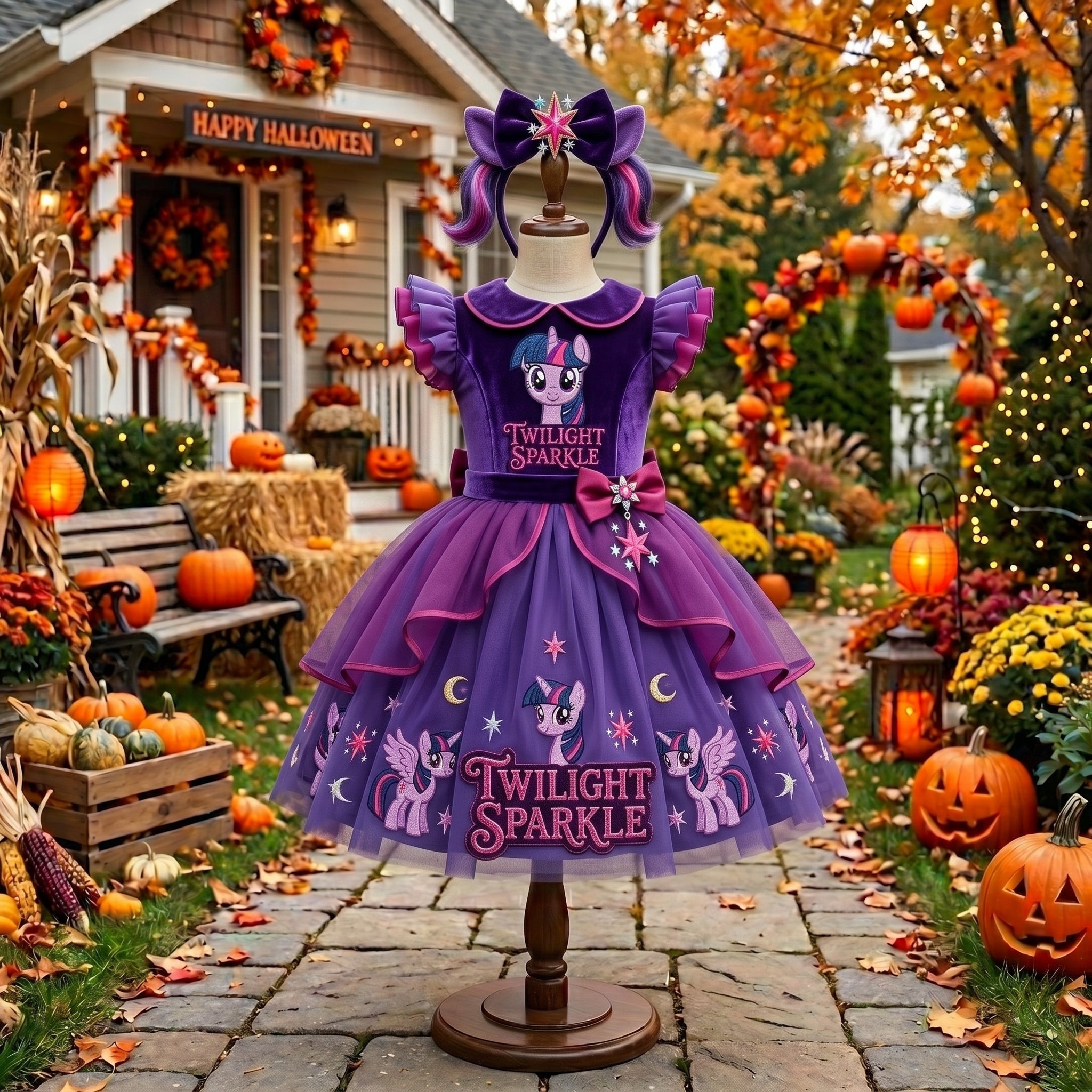 My Little Pony Twilight Sparkle Girls' Deluxe Sparkle Tutu Party Costume Dress Set with Matching Headband Halloween Birthday Pageant