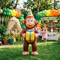 5' Safari Monkey with Birthday Hat and Present Yard Birthday Inflatable Blow Up Decor Prop