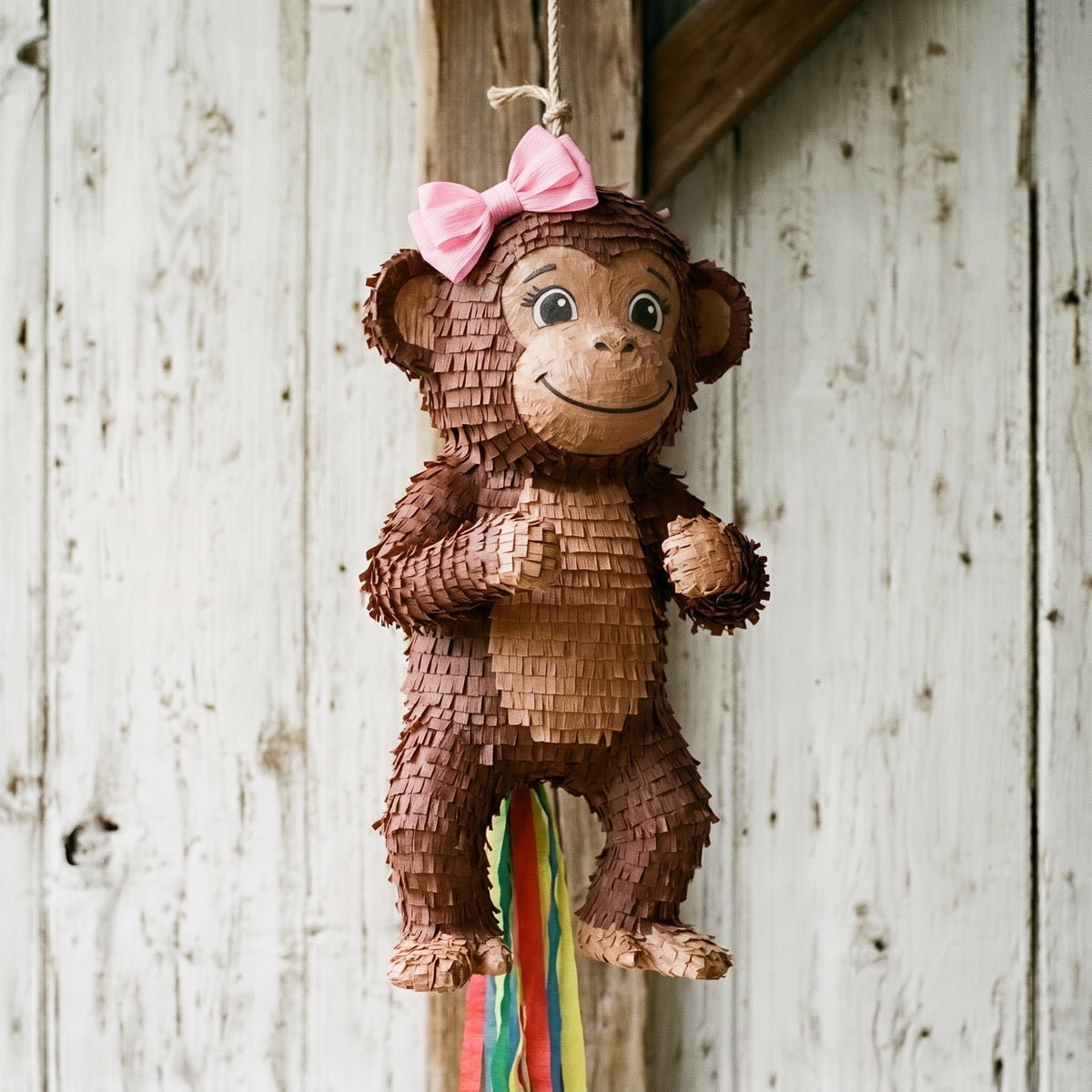 Premium Handmade 30-Inch Silly Little Monkey Girl Character Pull-String Piñata Table Decor Party Centerpiece