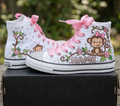 Custom Cute Safari Monkey High-Top Sneakers Shoes Personalized with Name, Ribbon Laces & Rhinestones Birthday Parties Everyday Gift