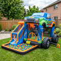 Play Bounce House Jumping Playhouse area with Slide and Ball Pit Monster Truck Theme