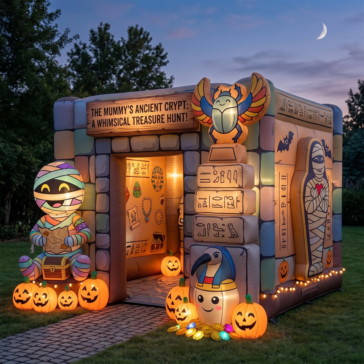 Mummy's Tomb Ancient Crypt Theme Premium 10' x 10' Halloween Haunted House Inflatable Blow Up Walk-Through Archway Experience Decor Prop