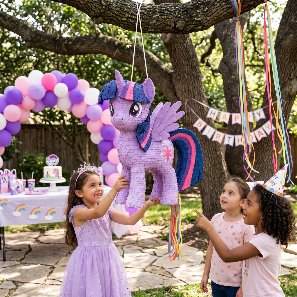 Premium Handmade 30-Inch My Little Pony Twilight Sparkle Character Pull-String Piñata Table Decor Party Centerpiece