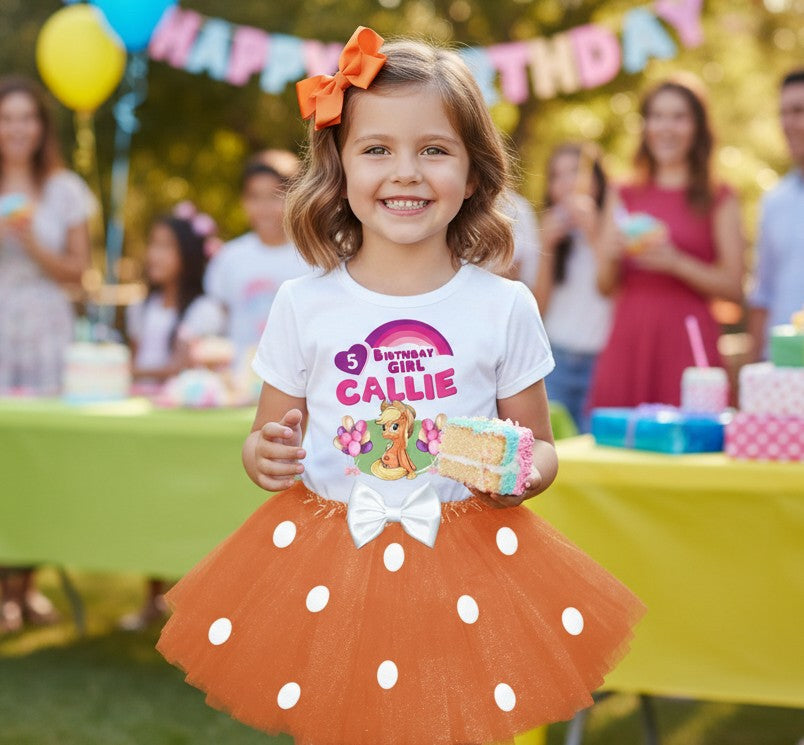My Little Pony Applejack Tutu Set Girls Personalized Custom Orange White Polka Dots Tutu Outfit Dress Theme Cake Smash Birthday Party