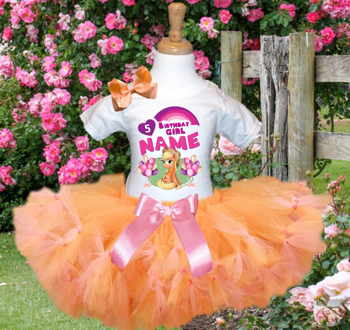 My Little Pony Applejack Tutu Set Girls Personalized Custom Orange Soft Pink Knots Tutu Outfit Dress Theme Cake Smash Birthday Party