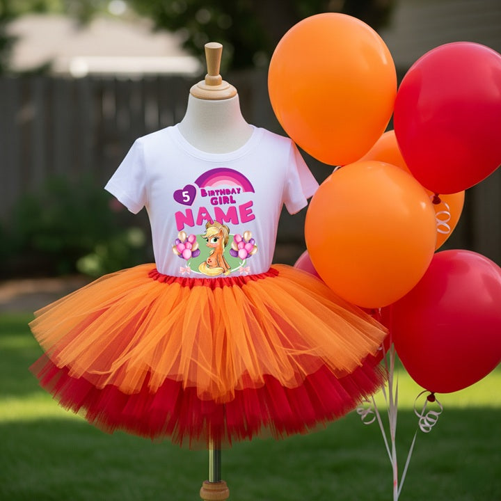 My Little Pony Applejack Tutu Set Girls Personalized Custom Orange Red Tutu Outfit Dress Theme Cake Smash Birthday Party