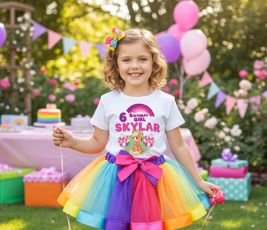 My Little Pony Applejack Tutu Set Girls Personalized Custom Rainbow Ribbon Tutu Outfit Dress Theme Cake Smash Birthday Party