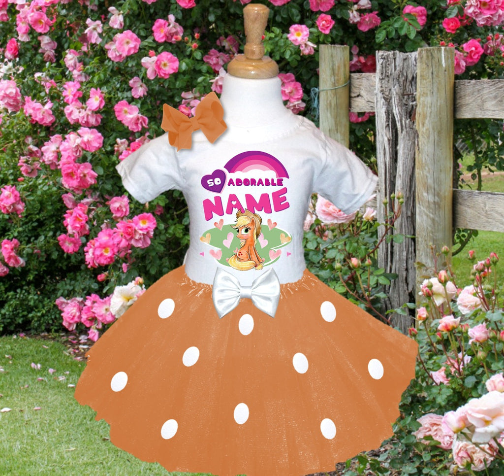 My Little Pony Applejack Tutu Set Girls Personalized Custom Orange White Polka Dots Tutu Outfit Dress Theme Cake Smash Party