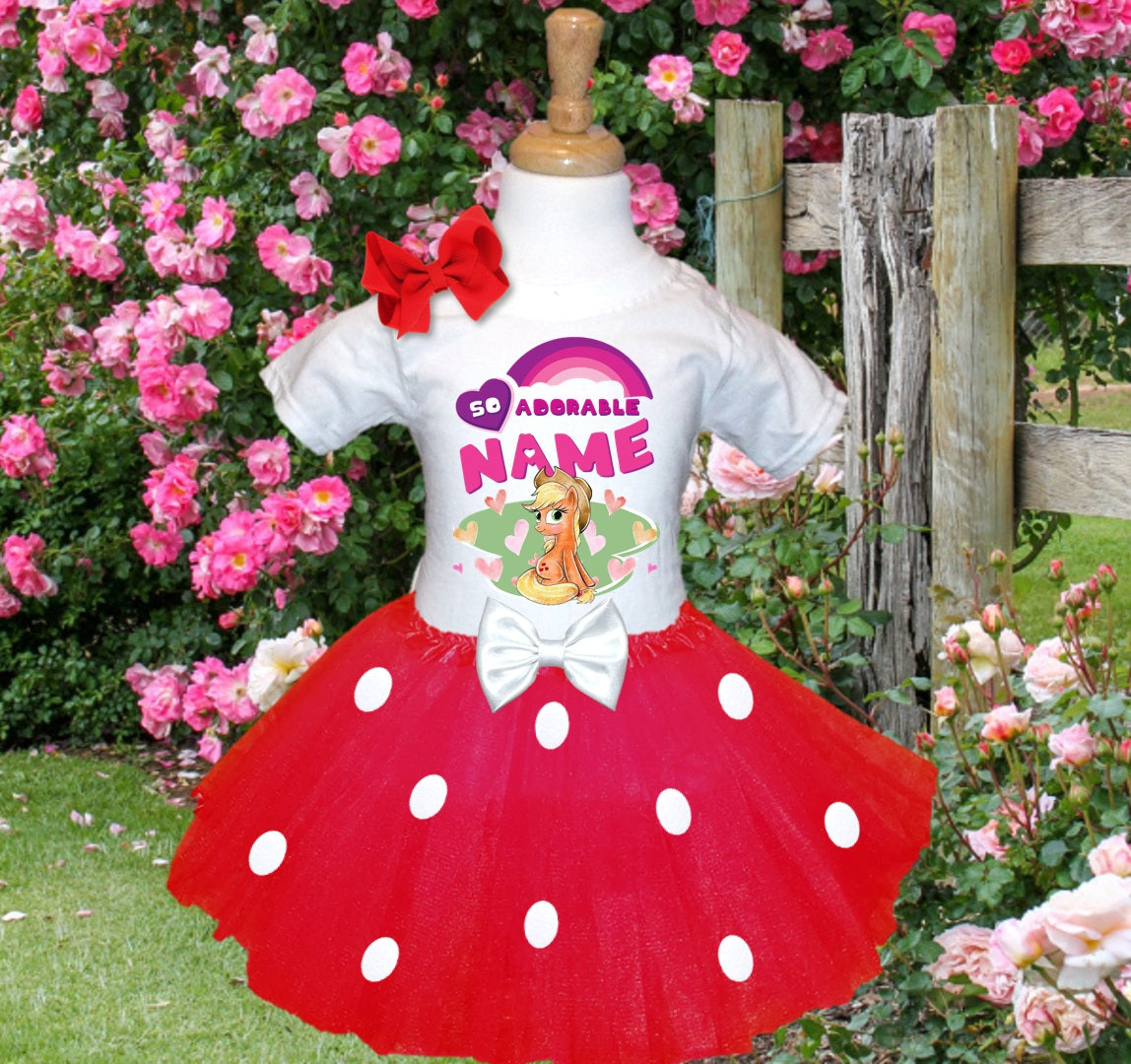 My Little Pony Applejack Tutu Set Girls Personalized Custom Red White Polka Dots Tutu Outfit Dress Theme Cake Smash Party
