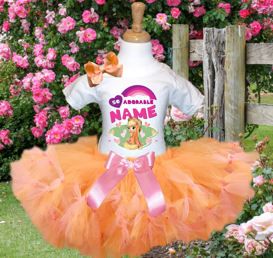 My Little Pony Applejack Tutu Set Girls Personalized Custom Orange Soft Pink Knots Tutu Outfit Dress Theme Cake Smash Party