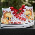 Custom My Little Pony Applejack High-Top Sneakers Shoes Personalized with Name, Ribbon Laces & Rhinestones Birthday Parties Everyday Gift
