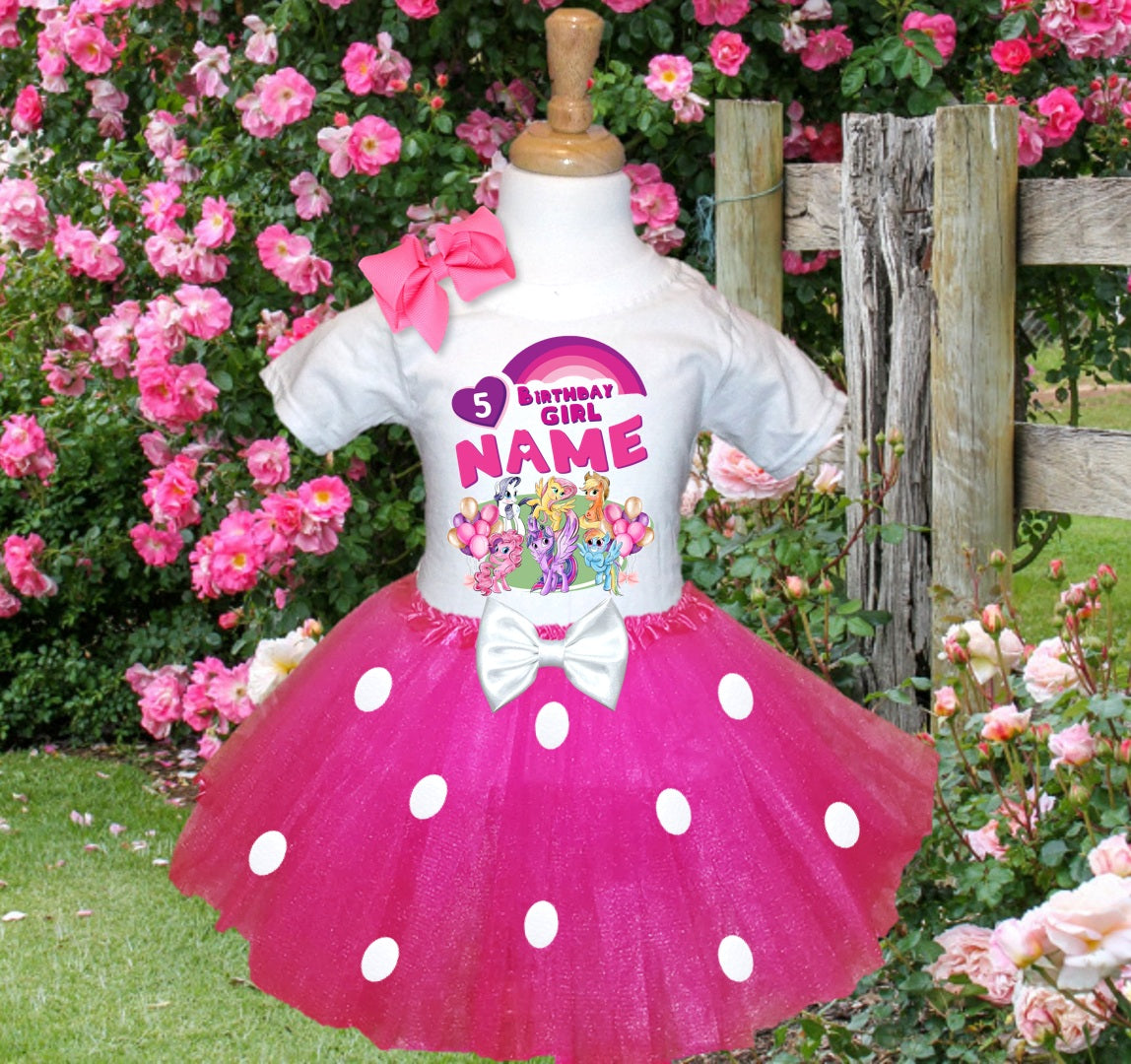 My Little Pony Tutu Set Girls Personalized Custom Hot Pink White Polka Dots Tutu Outfit Dress Theme Cake Smash Birthday Party