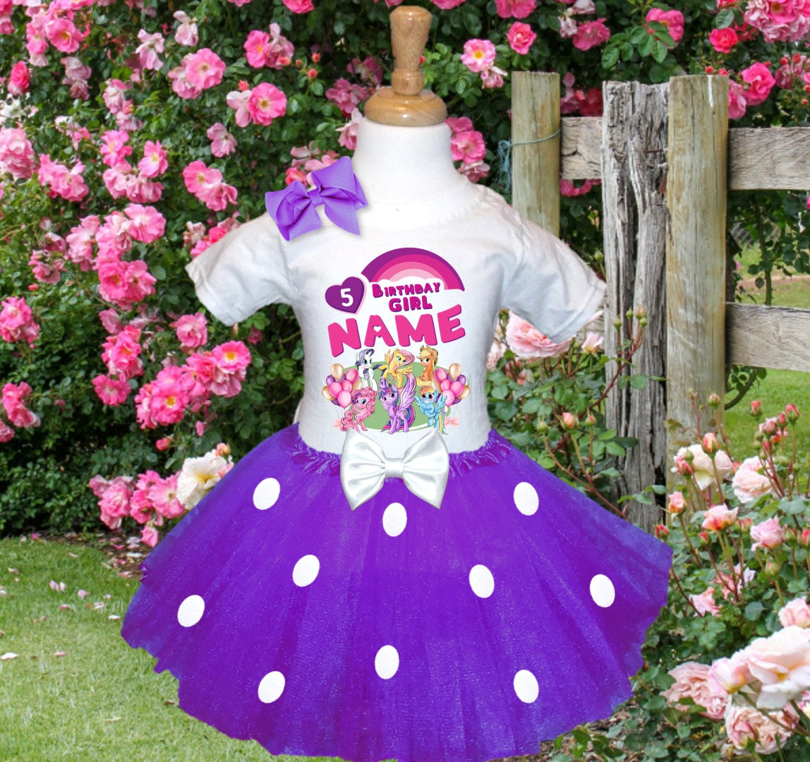 My Little Pony Tutu Set Girls Personalized Custom Purple White Polka Dots Tutu Outfit Dress Theme Cake Smash Birthday Party