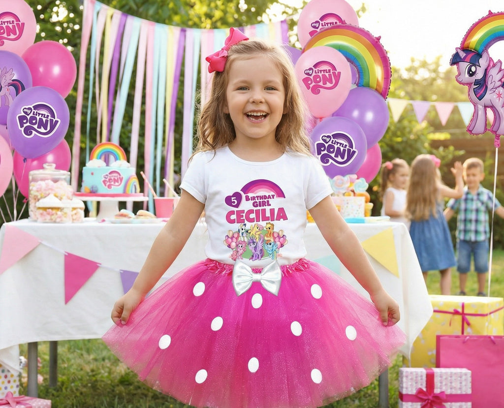 My Little Pony Tutu Set Girls Personalized Custom Hot Pink White Polka Dots Tutu Outfit Dress Theme Cake Smash Birthday Party