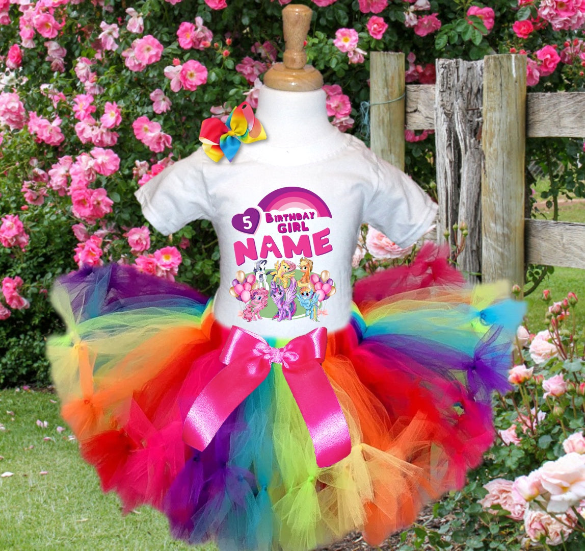 My Little Pony Tutu Set Girls Personalized Custom Rainbow Knots Tutu Outfit Dress Theme Cake Smash Birthday Party