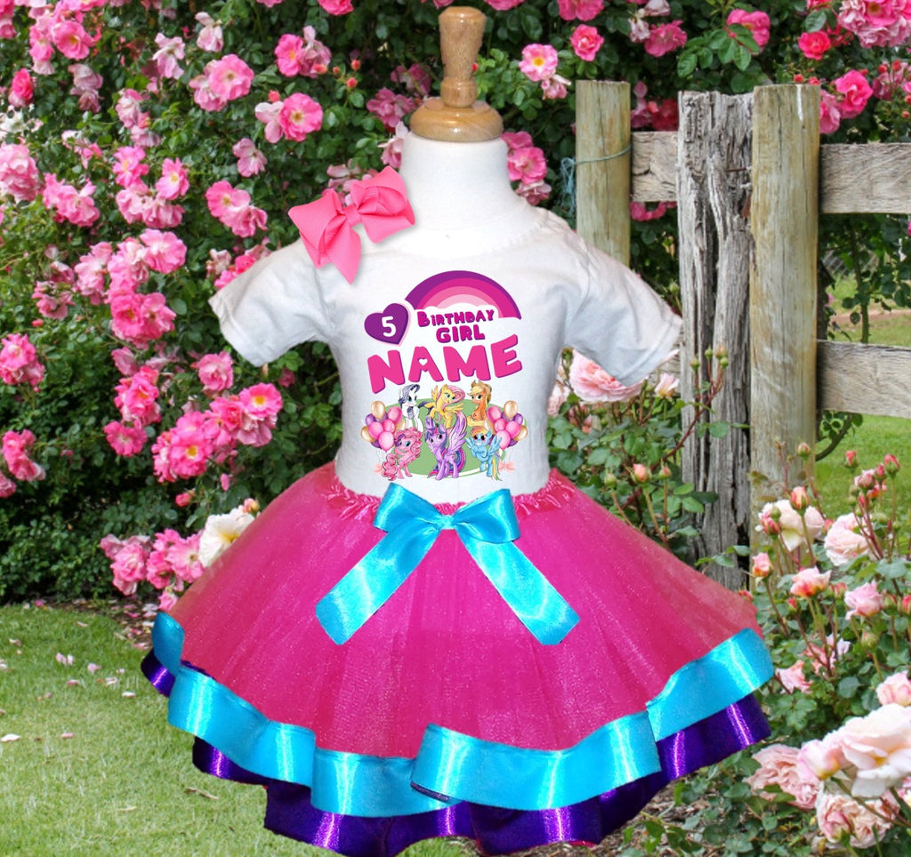 My Little Pony Tutu Set Girls Personalized Custom Hot Pink Blue Purple Ribbon Trim Tutu Outfit Dress Theme Cake Smash Birthday Party