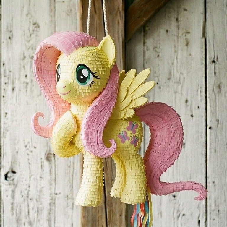 Premium Handmade 30-Inch My Little Pony Fluttershy Character Pull-String Piñata Table Decor Party Centerpiece