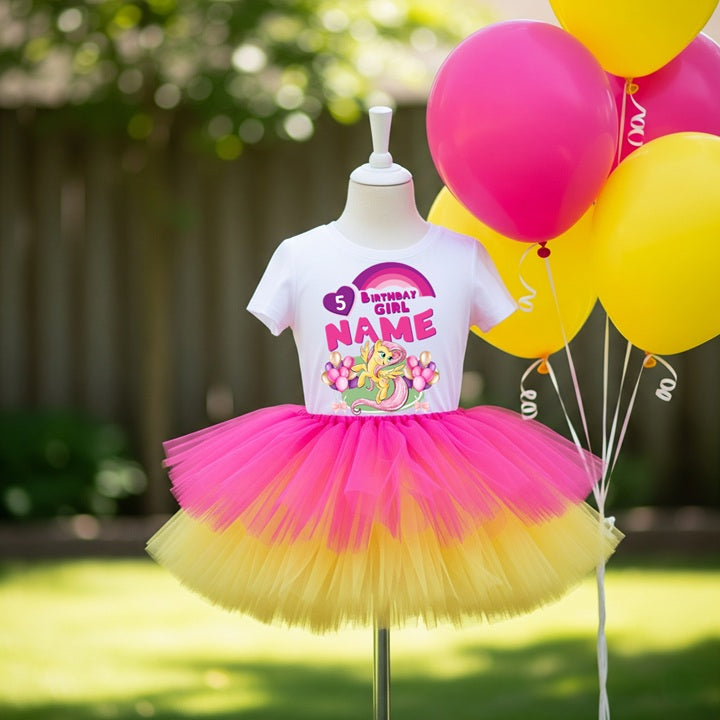 My Little Pony Fluttershy Tutu Set Girls Personalized Custom Hot Pink Yellow Tutu Outfit Dress Theme Cake Smash Birthday Party