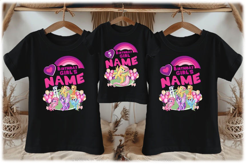 My Little Pony Fluttershy Personalized Custom Black Family T-Shirt or Onesie Pack Theme Cake Smash Birthday Party