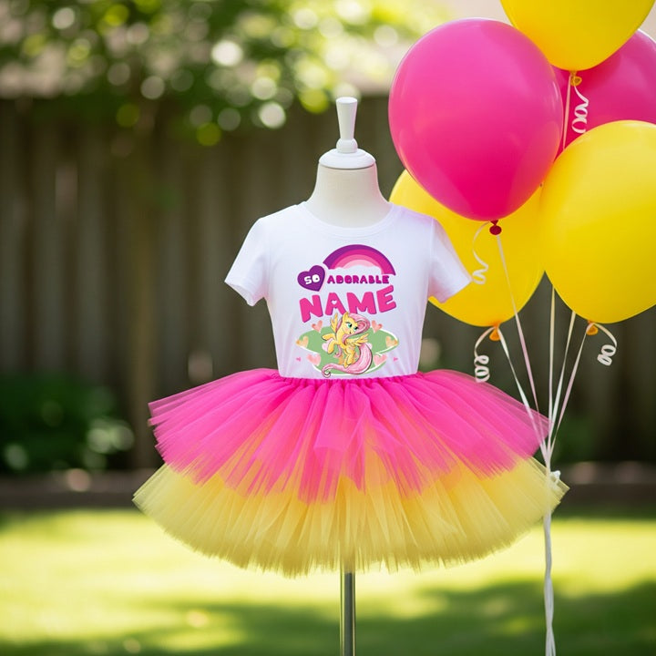 My Little Pony Fluttershy Tutu Set Girls Personalized Custom Hot Pink Yellow Tutu Outfit Dress Theme Cake Smash Party
