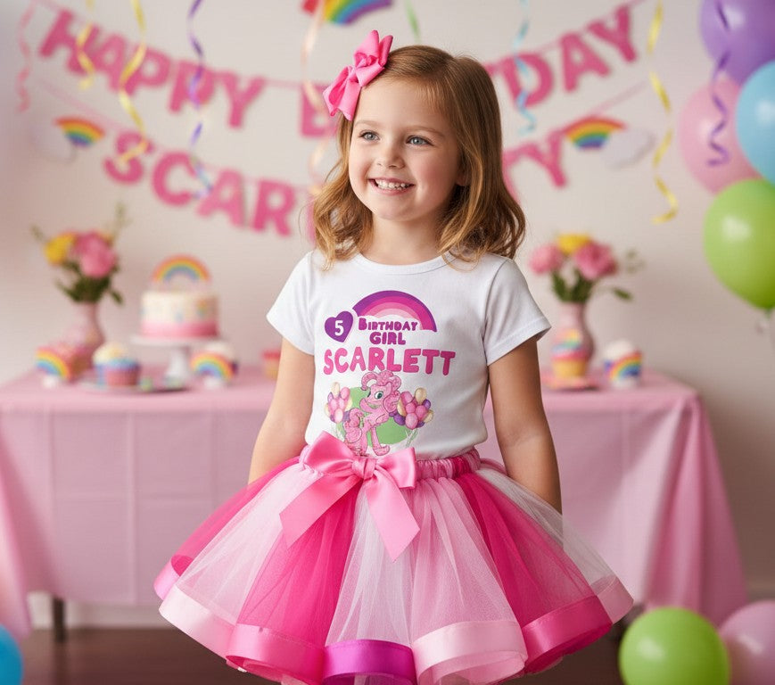 My Little Pony Pinkie Pie Tutu Set Girls Personalized Custom Hot Pink White Pink Ribbon Tutu Outfit Dress Theme Cake Smash Birthday Party