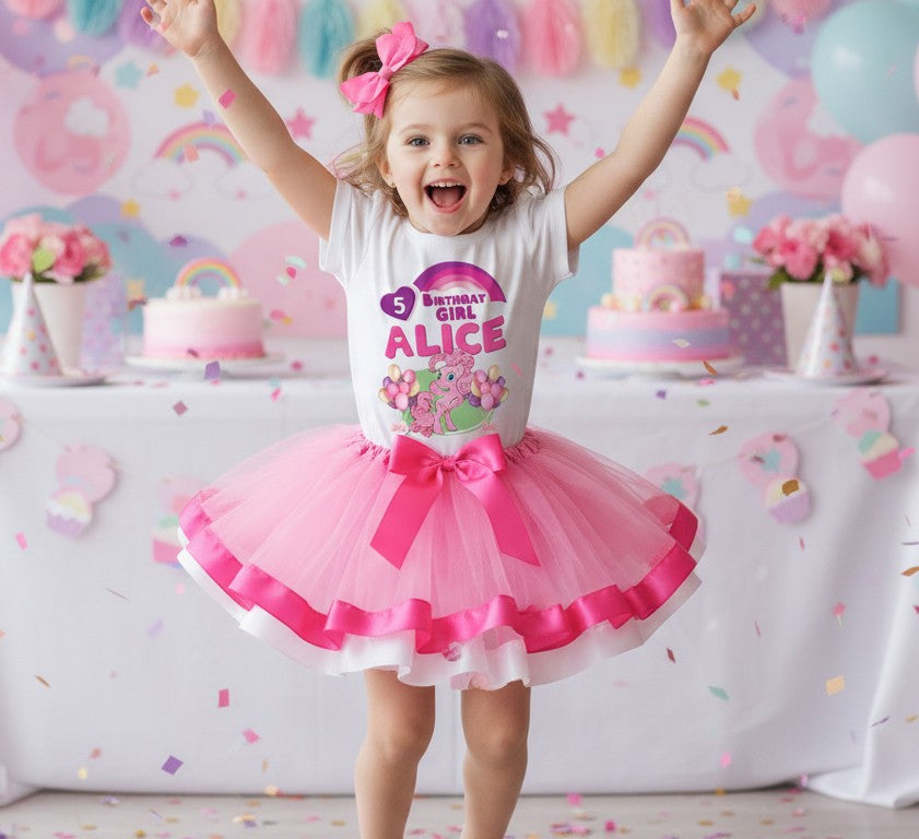 My Little Pony Pinkie Pie Tutu Set Girls Personalized Custom Pink Hot Pink White Ribbon Trim Tutu Outfit Dress Theme Cake Smash Birthday Party