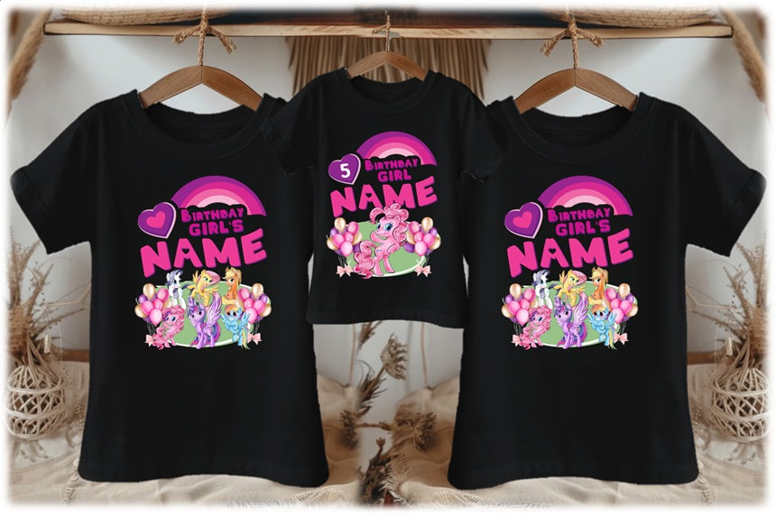 My Little Pony Pinkie Pie Personalized Custom Black Family T-Shirt or Onesie Pack Theme Cake Smash Birthday Party