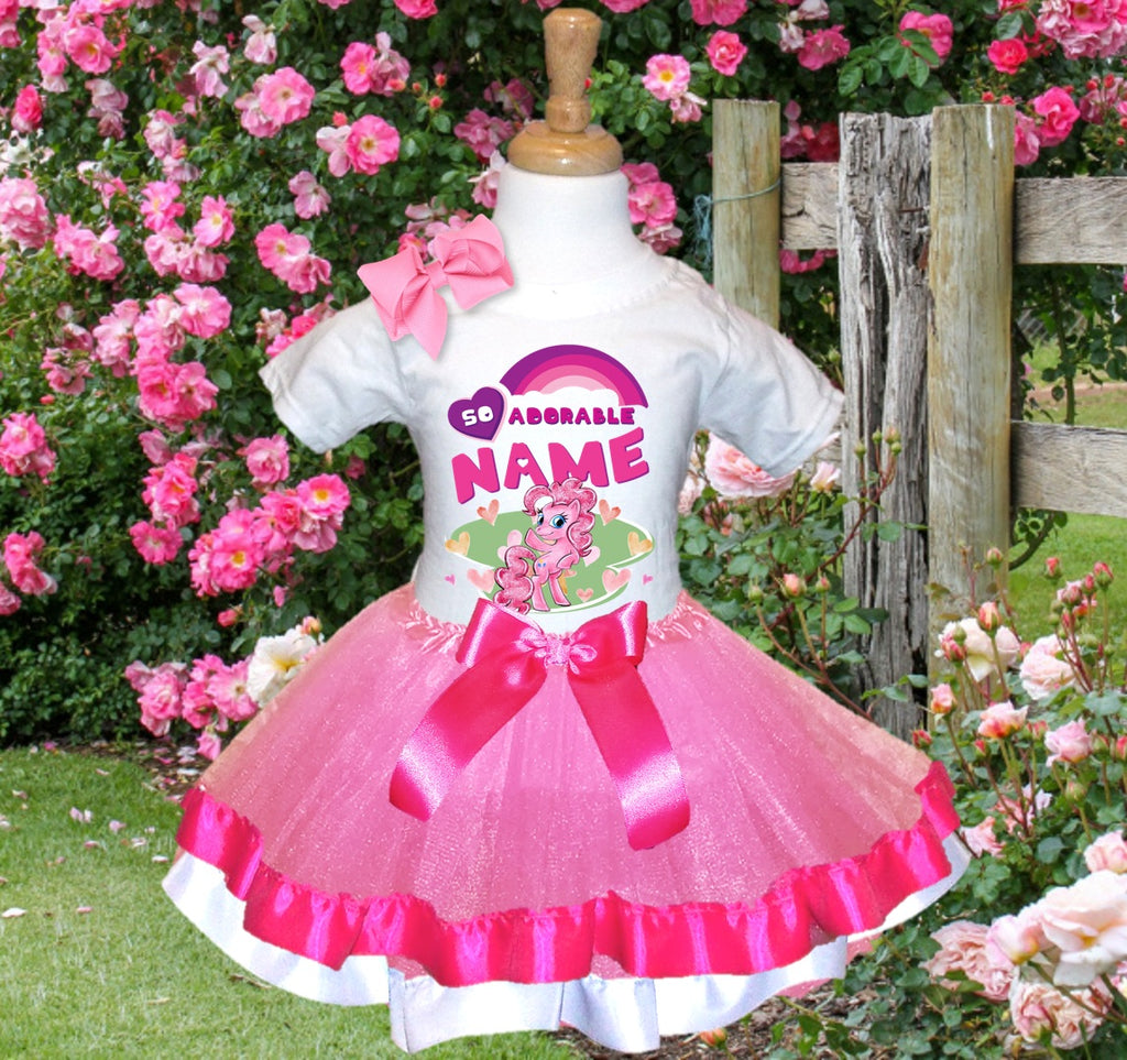 My Little Pony Pinkie Pie Tutu Set Girls Personalized Custom Pink Hot Pink White Ribbon Trim Tutu Outfit Dress Theme Cake Smash Party