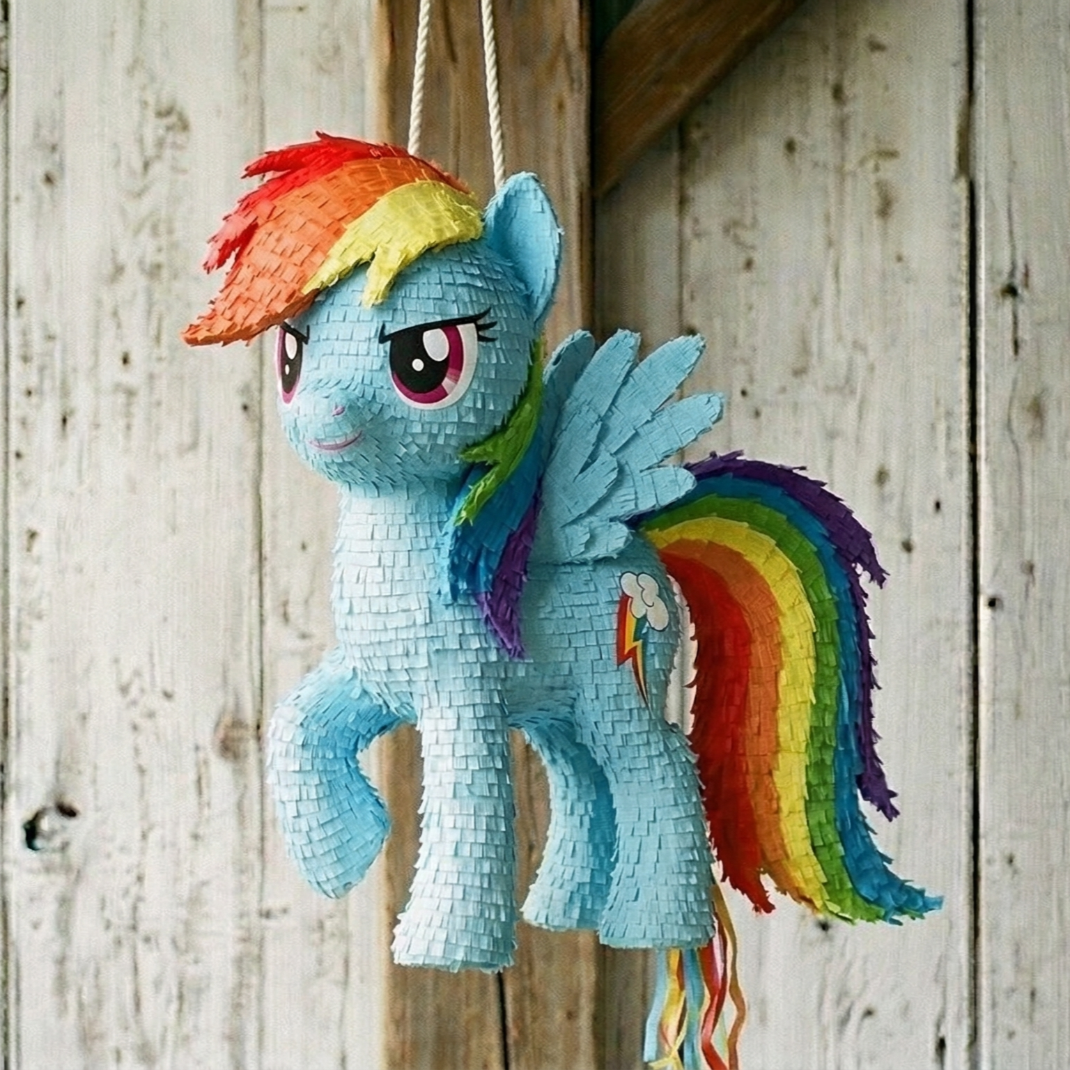Premium Handmade 30-Inch My Little Pony Rainbow Dash Character Pull-String Piñata Table Decor Party Centerpiece