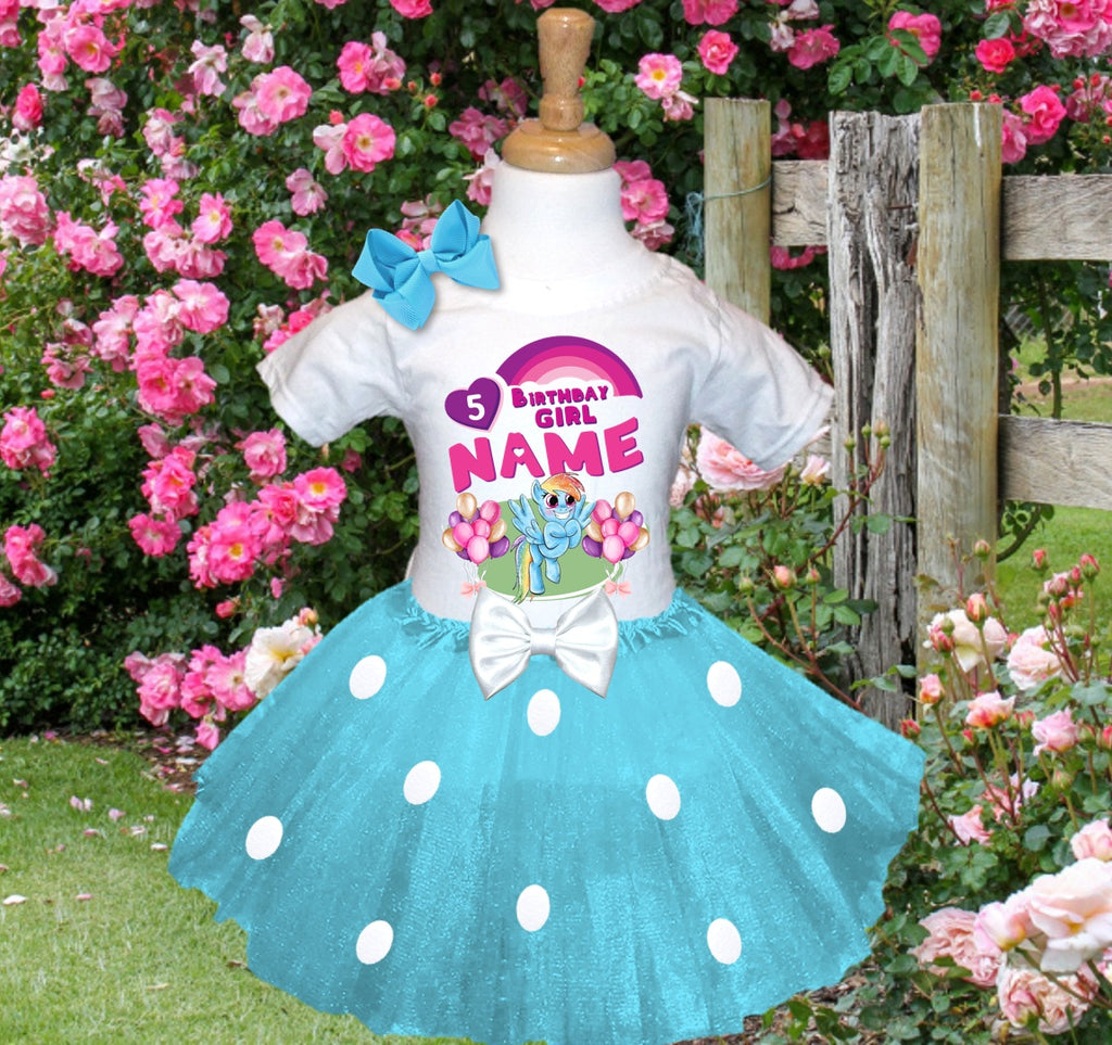 My Little Pony Rainbow Dash Tutu Set Girls Personalized Custom Blue White Polka Dots Tutu Outfit Dress Theme Cake Smash Birthday Party