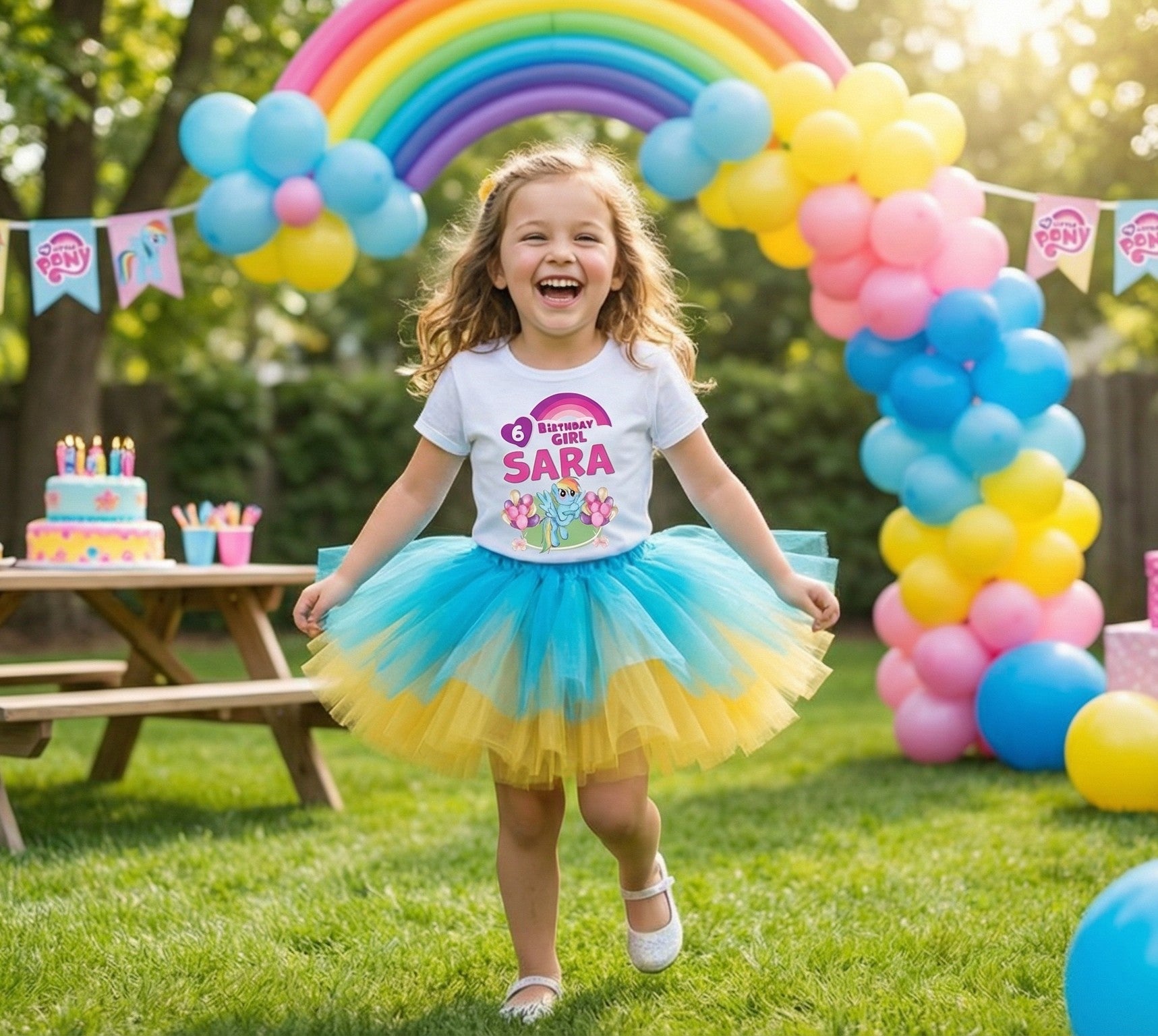 My Little Pony Rainbow Dash Tutu Set Girls Personalized Custom Blue Gold Tutu Outfit Dress Theme Cake Smash Birthday Party