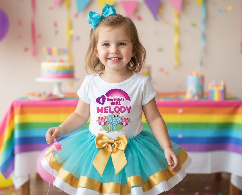 My Little Pony Rainbow Dash Tutu Set Girls Personalized Custom Blue Gold White Ribbon Trim Tutu Outfit Dress Theme Cake Smash Birthday Party
