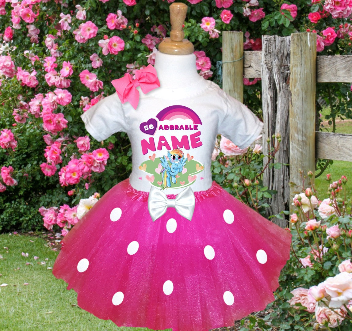 My Little Pony Rainbow Dash Tutu Set Girls Personalized Custom Hot Pink White Polka Dots Tutu Outfit Dress Theme Cake Smash Party