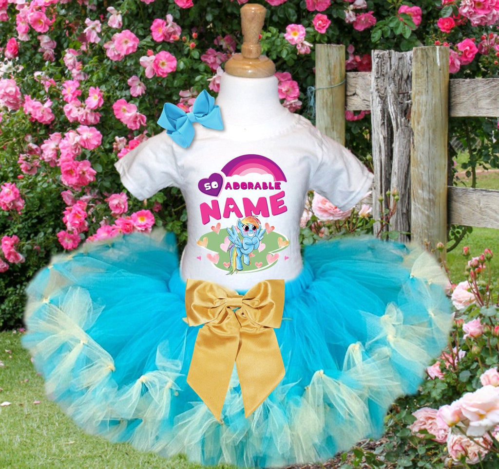 My Little Pony Rainbow Dash Tutu Set Girls Personalized Custom Blue Gold Knots Tutu Outfit Dress Theme Cake Smash Party