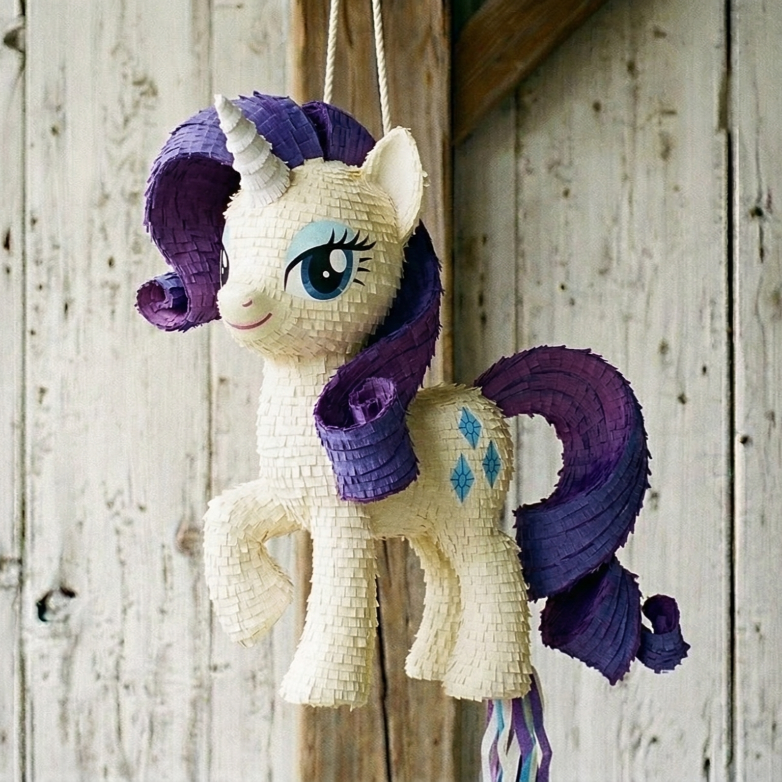 Premium Handmade 30-Inch My Little Pony Rarity Character Pull-String Piñata Table Decor Party Centerpiece