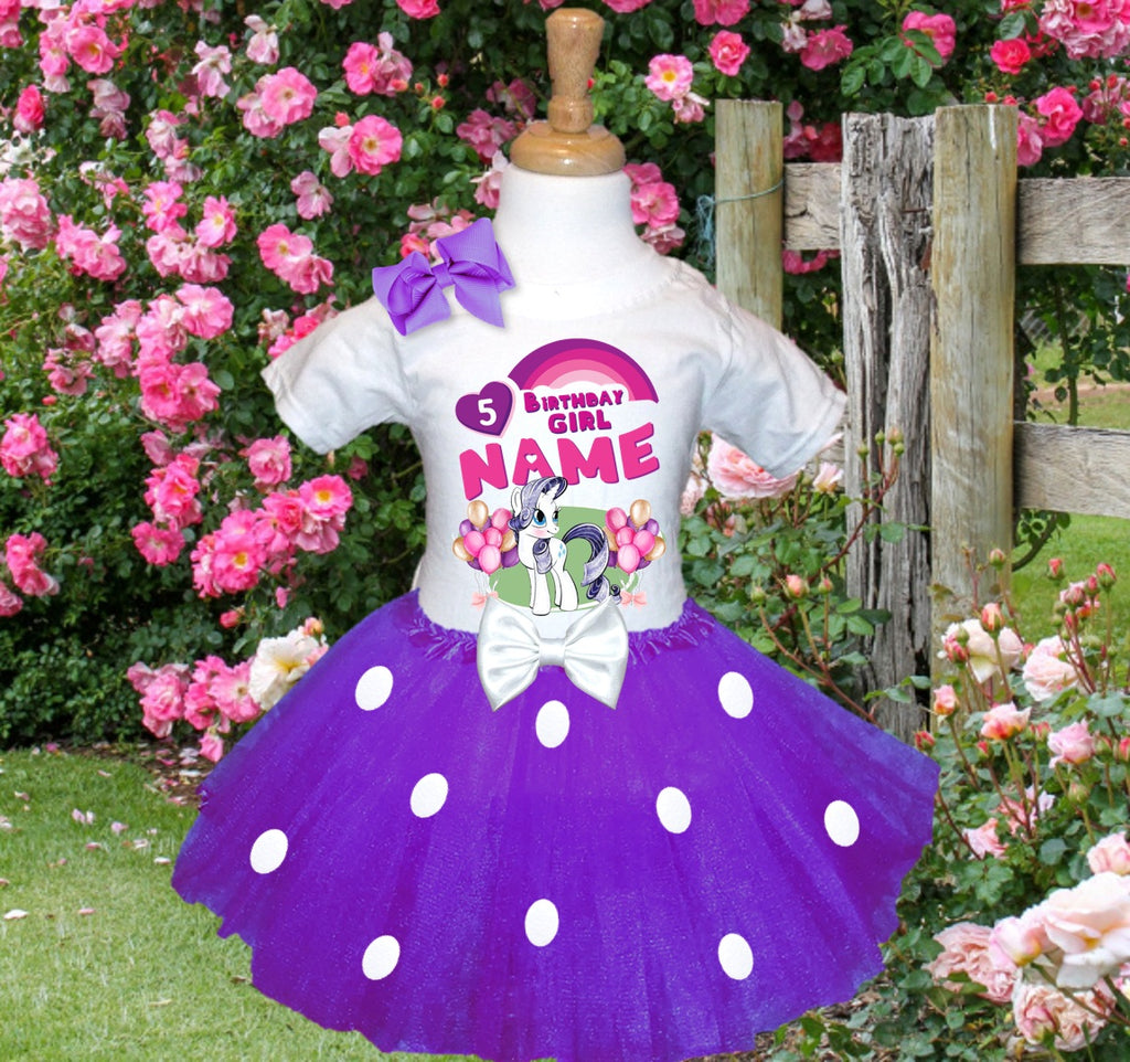 My Little Pony Rarity Tutu Set Girls Personalized Custom Purple White Polka Dots Tutu Outfit Dress Theme Cake Smash Birthday Party