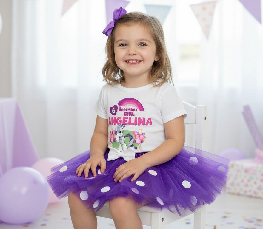 My Little Pony Rarity Tutu Set Girls Personalized Custom Purple White Polka Dots Tutu Outfit Dress Theme Cake Smash Birthday Party