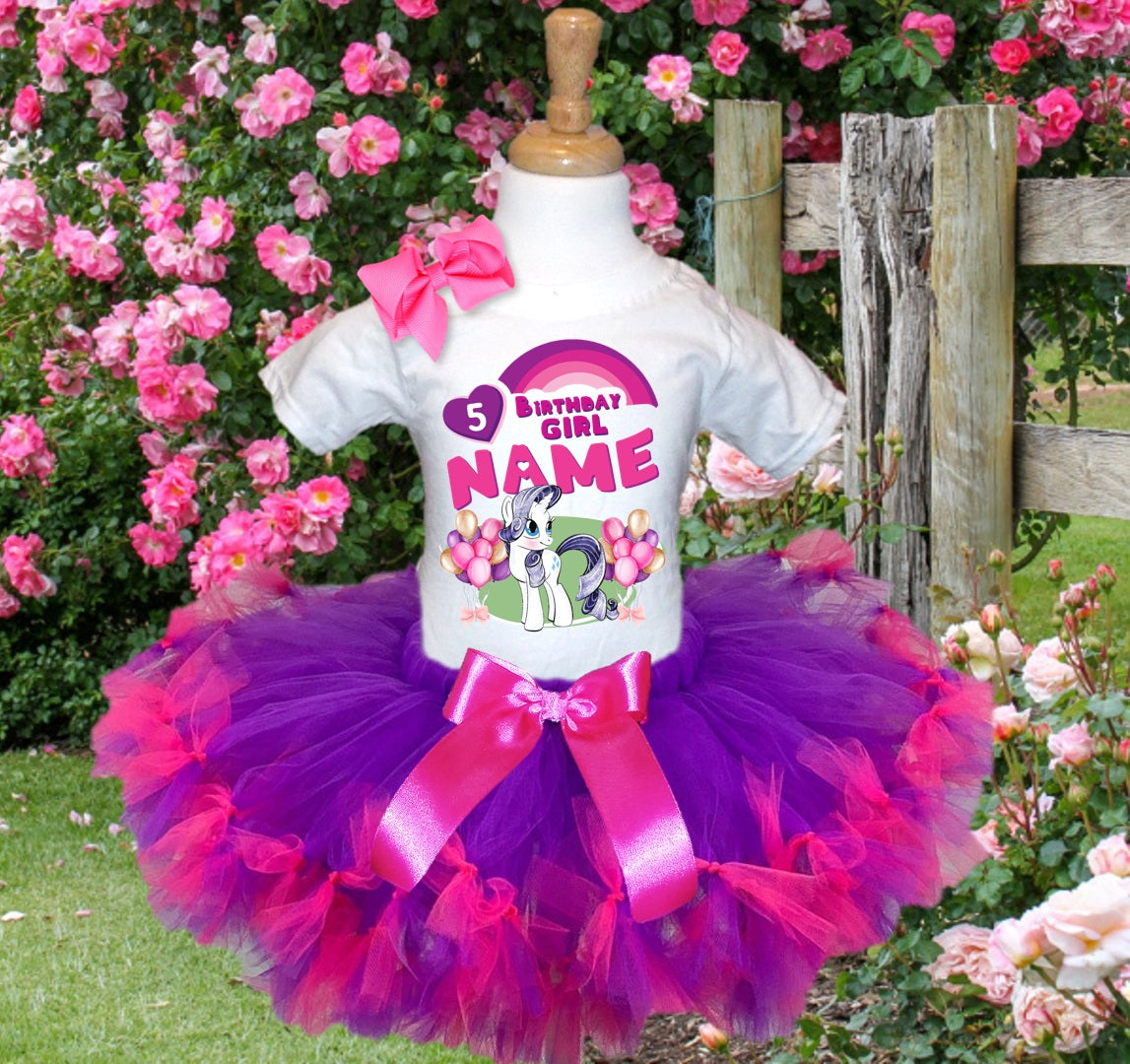 My Little Pony Rarity Tutu Set Girls Personalized Custom Purple Hot Pink Knots Tutu Outfit Dress Theme Cake Smash Birthday Party