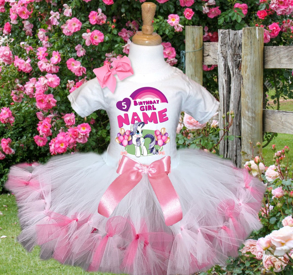 My Little Pony Rarity Tutu Set Girls Personalized Custom White Pink Knots Tutu Outfit Dress Theme Cake Smash Birthday Party