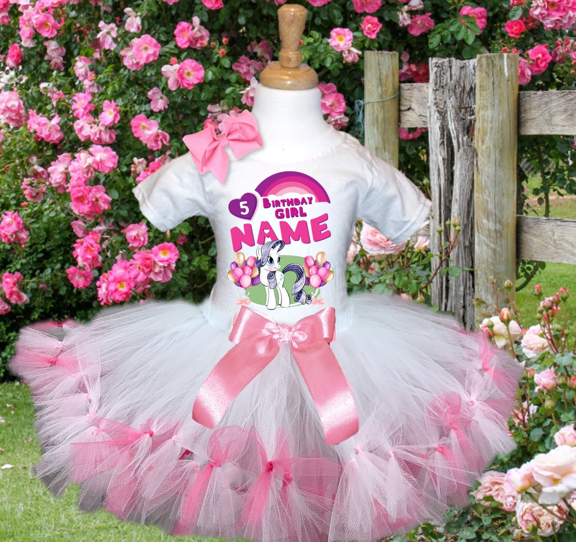My Little Pony Rarity Tutu Set Girls Personalized Custom White Pink Knots Tutu Outfit Dress Theme Cake Smash Birthday Party