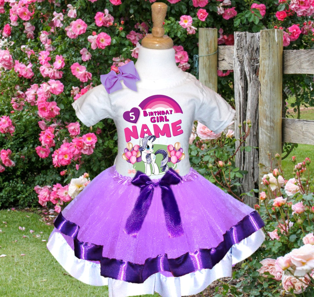 My Little Pony Rarity Tutu Set Girls Personalized Custom Light Purple Purple White Ribbon Trim Tutu Outfit Dress Theme Cake Smash Birthday Party