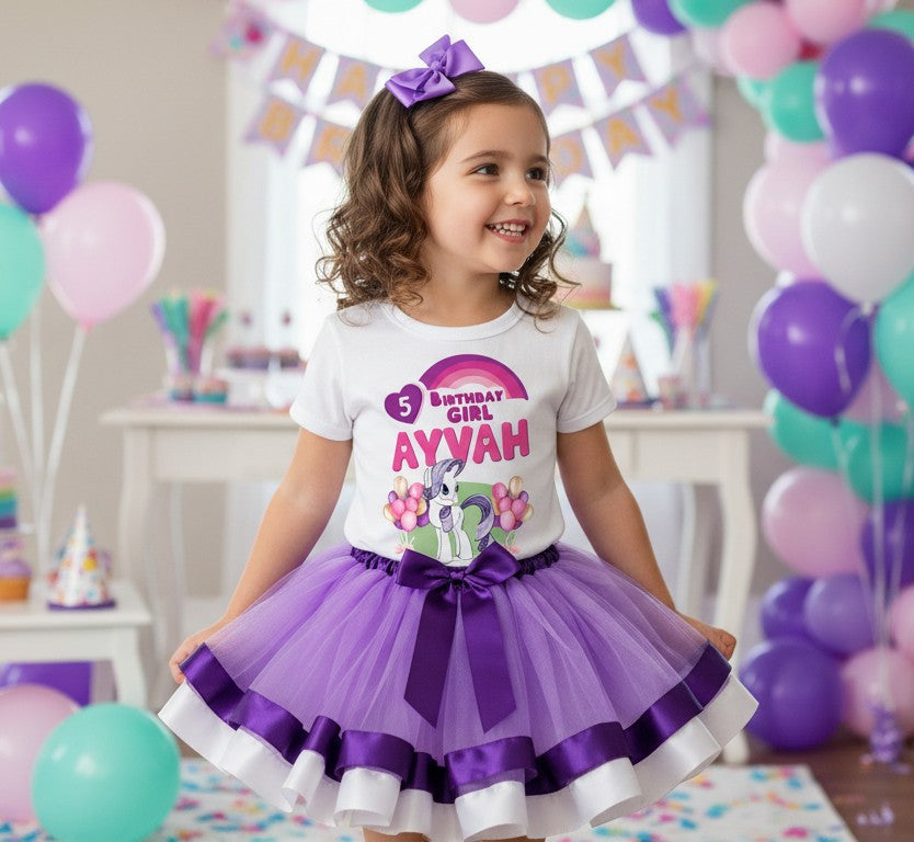 My Little Pony Rarity Tutu Set Girls Personalized Custom Light Purple Purple White Ribbon Trim Tutu Outfit Dress Theme Cake Smash Birthday Party