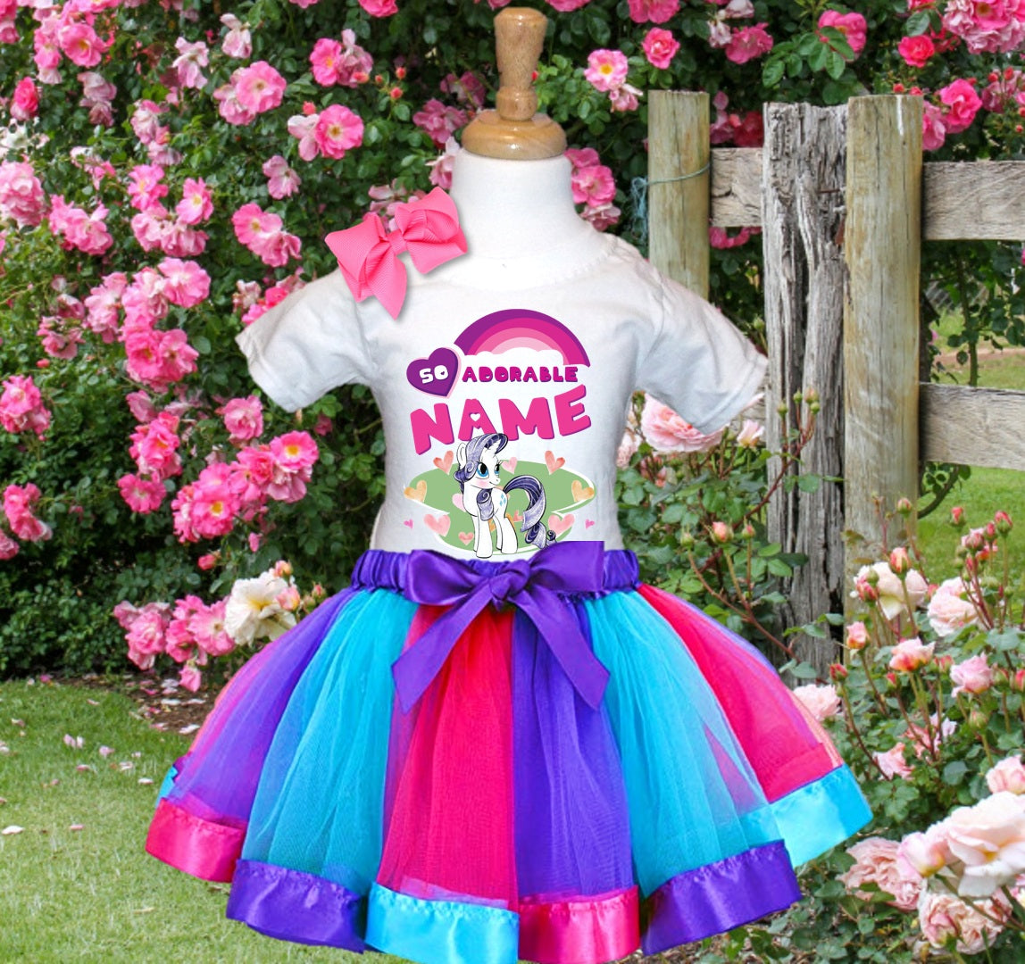 My Little Pony Rarity Tutu Set Girls Personalized Custom Hot Pink Blue Purple Ribbon Tutu Outfit Dress Theme Cake Smash Party