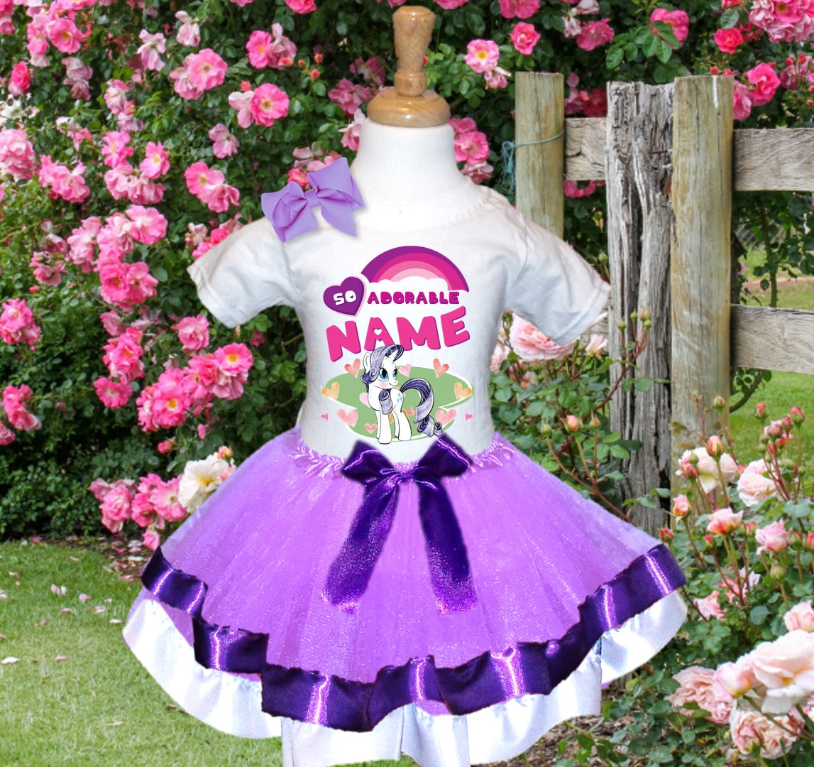 My Little Pony Rarity Tutu Set Girls Personalized Custom Light Purple Purple White Ribbon Trim Tutu Outfit Dress Theme Cake Smash Party