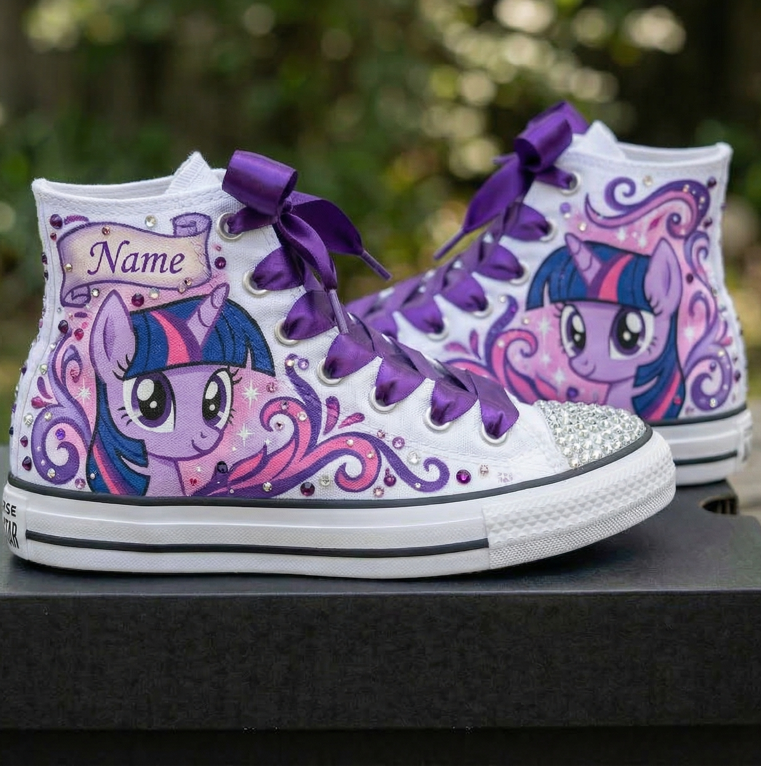 Custom My Little Pony Twilight High-Top Sneakers Shoes Personalized with Name, Ribbon Laces & Rhinestones Birthday Parties Everyday Gift