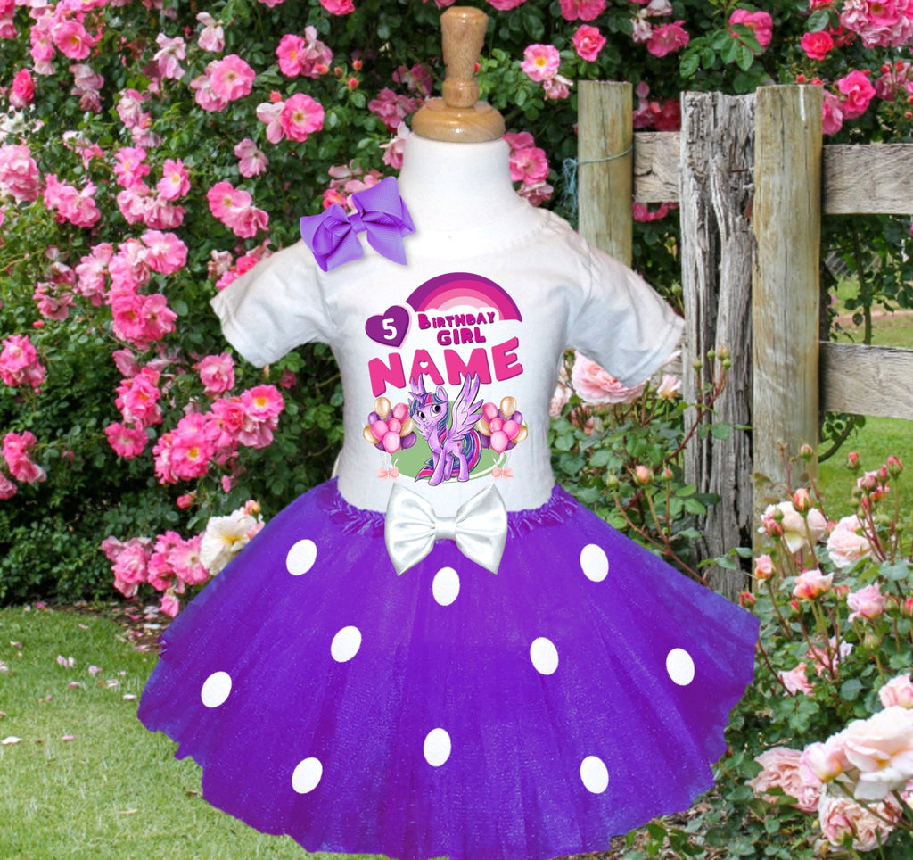 My Little Pony Twilight Sparkle Tutu Set Girls Personalized Custom Purple White Polka Dots Tutu Outfit Dress Theme Cake Smash Birthday Party