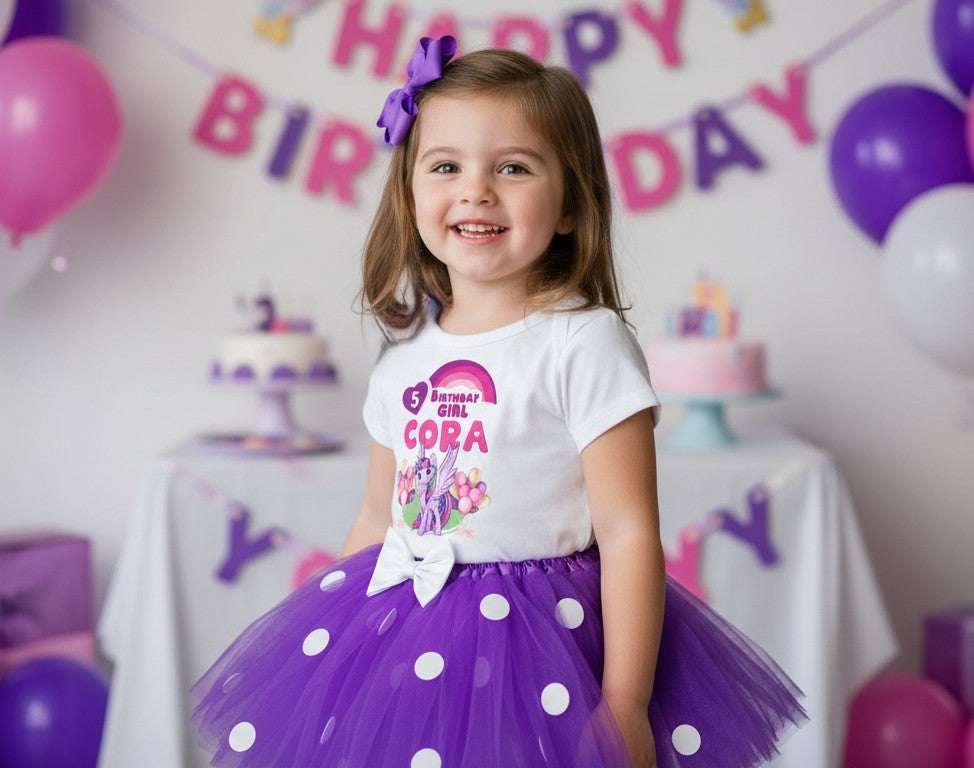 My Little Pony Twilight Sparkle Tutu Set Girls Personalized Custom Purple White Polka Dots Tutu Outfit Dress Theme Cake Smash Birthday Party