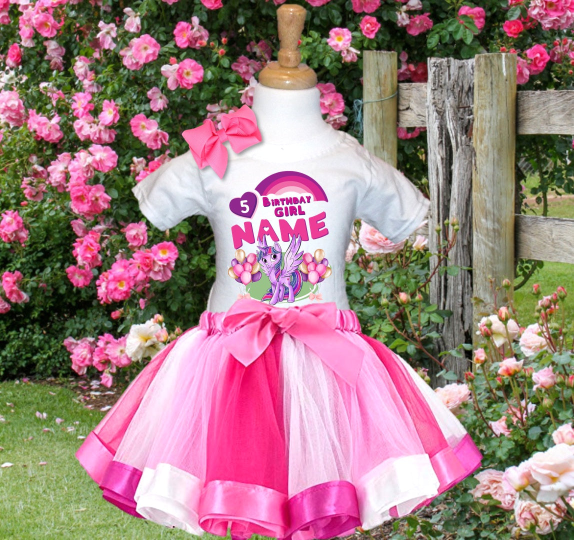 My Little Pony Twilight Sparkle Tutu Set Girls Personalized Custom Hot Pink White Pink Ribbon Tutu Outfit Dress Theme Cake Smash Birthday Party